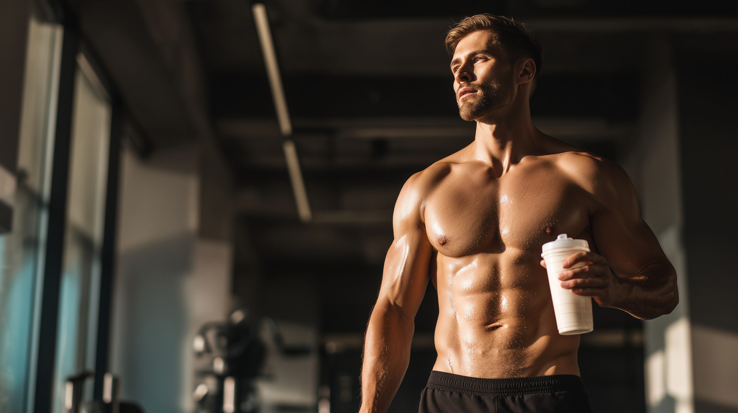 プロテインを飲む男性